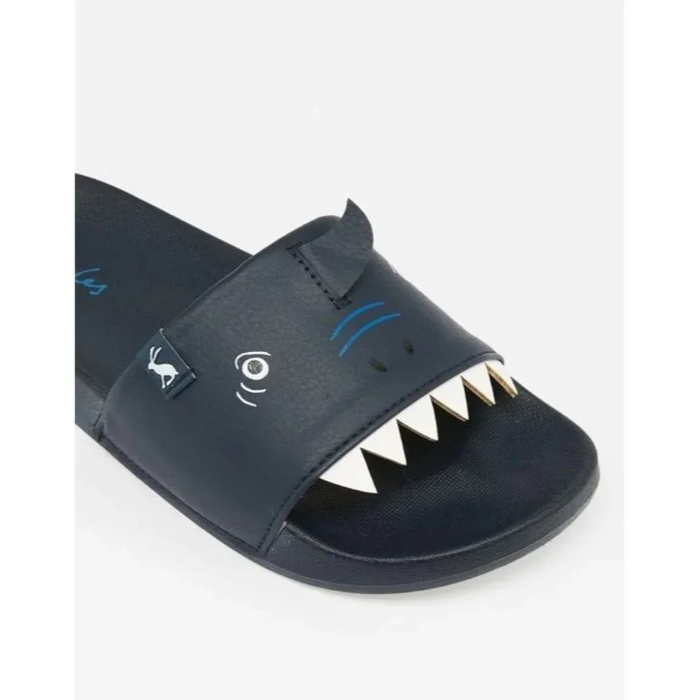 NWT Joules- Poolside Sliders Shark in navy‎ blue Size US 12